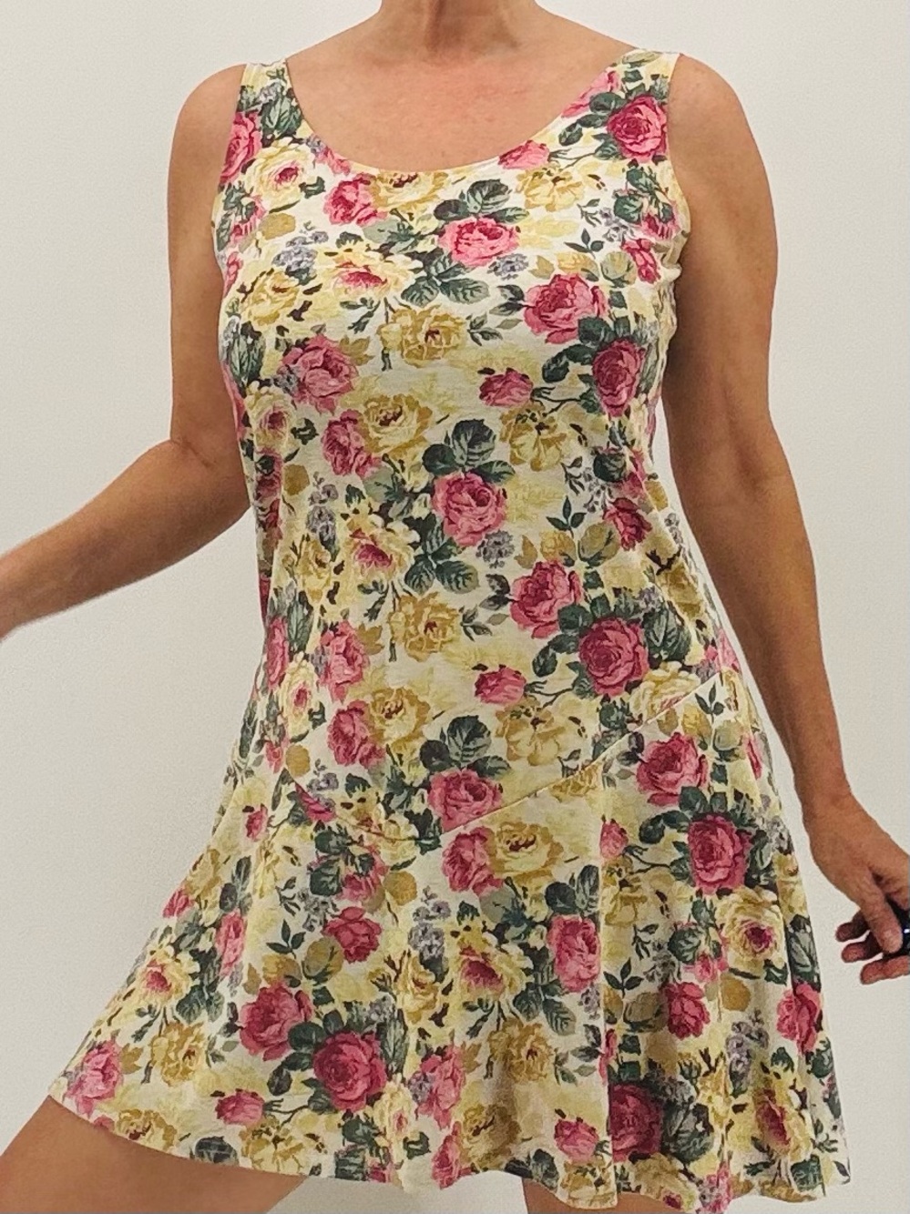 Vintage 90s Cottagecore Preppy Sporty Floral Print Cotton Drop Waist Mini Dress